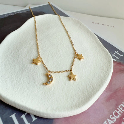 Moon Star Charms 18K Gold Chain Necklace