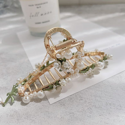 Floral Beaded Metal Claw Clip with Tassel