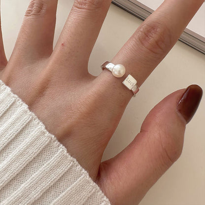 S925 Sterling Silver Luck Pearl Open Ring