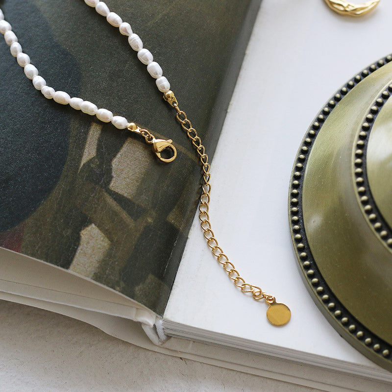Gold Sculptural Crescent Pendant Pearl Necklace