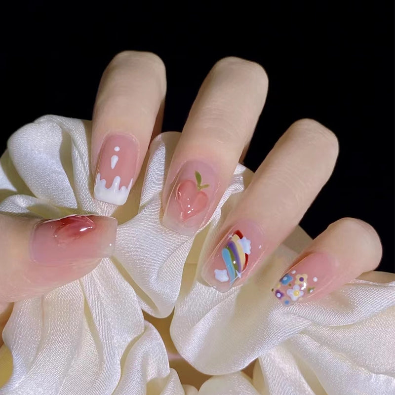 Peach Rainbow Pink Press on Nails