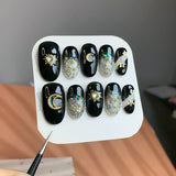 Load image into Gallery viewer, Galaxy Black Glue on Fake Nails Set