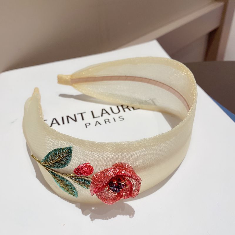 Embroidery Flower Organza Wide Headband