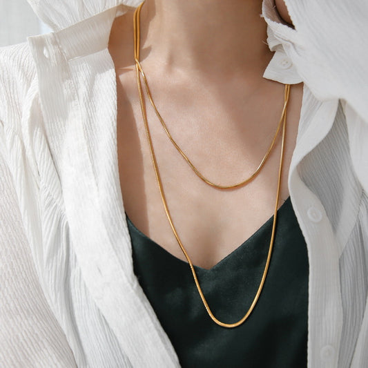 Gold Herringbone Chain Long Necklace