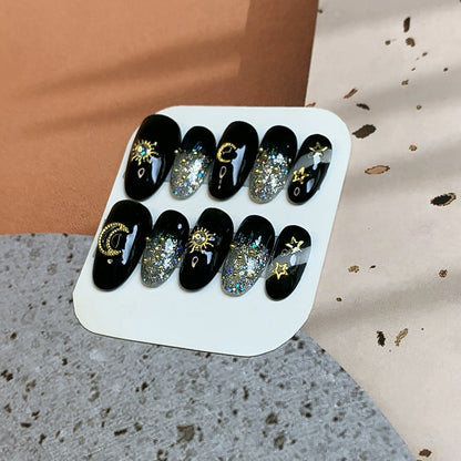 Galaxy Black Glue on Fake Nails Set