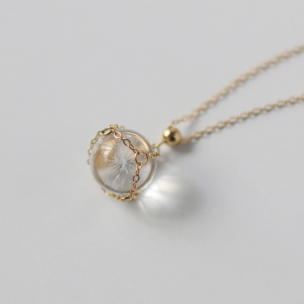 14K Gold Crystal Ball Pendant Necklace