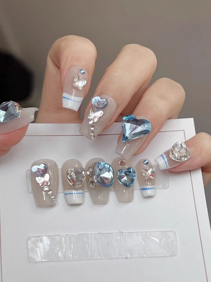 Blue Heart Crystals Swarovski Nails Set