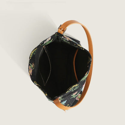 Floral Embroidery Canvas Hobo Bag