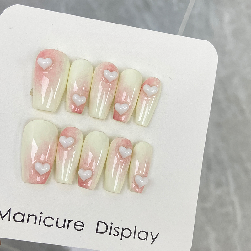 Ivory Pink Blend Press on Nails with 3D Hearts