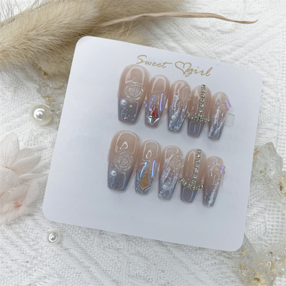 Nude Pink Camellia Press on Nails Long Coffin