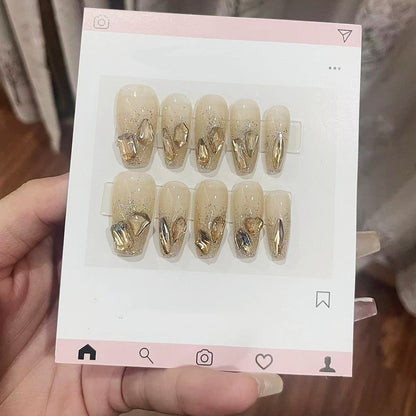 Champagne Crystals Press on Nails Long Coffin